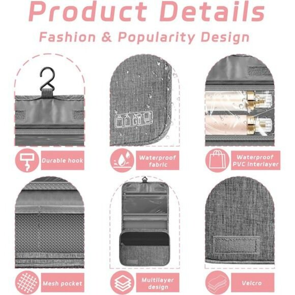 Hanging toiletry bag waterproof travel makeup organizer cosmetic dopp kit unisex - Picture 3 of 7